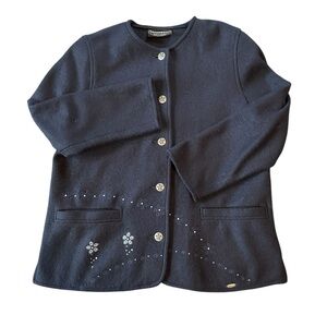 Women's Giesswein Tyrolean Coat Cardigan Sweater Merino Wool Navy Blue Size 42